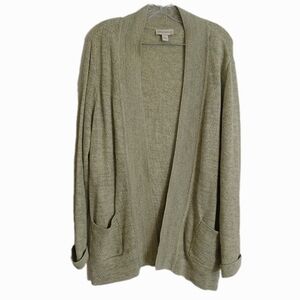 Appleseed's Size Large Linen Blend Women's Olive Green Open Front Cardigan